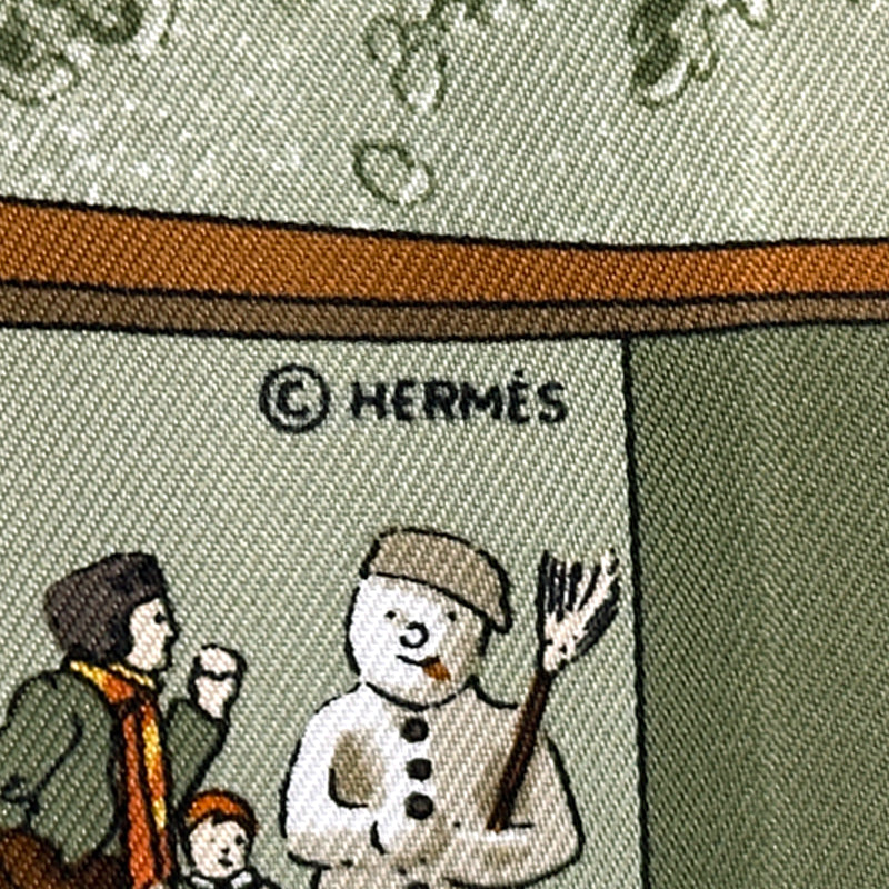 HERMES エルメス プチカレ Neige d'Antan 去年の冬 スカーフ グリーン マルチカラー シルク レディース 【中古】