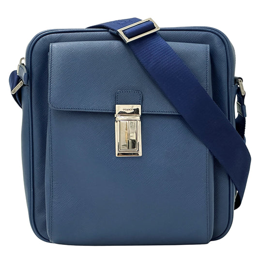 PRADA プラダ ショルダーバッグ サフィアーノ ブルー レディース メンズ 【中古】