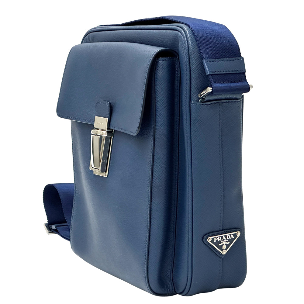 PRADA プラダ ショルダーバッグ サフィアーノ ブルー レディース メンズ 【中古】
