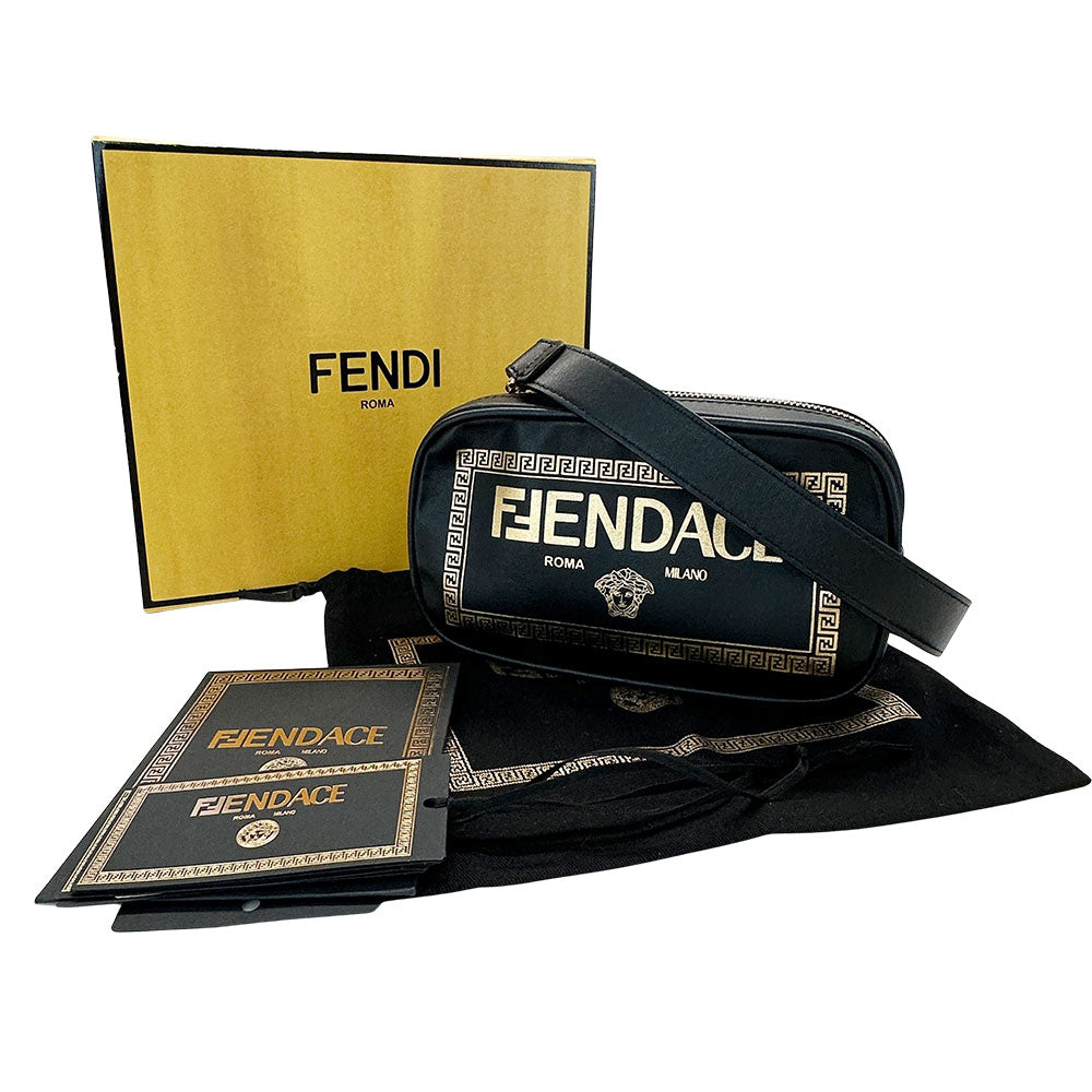 FENDI フェンディ フェンダーチェ ヴェルサーチ ショルダーバッグ ブラック レザー メンズ 【中古】