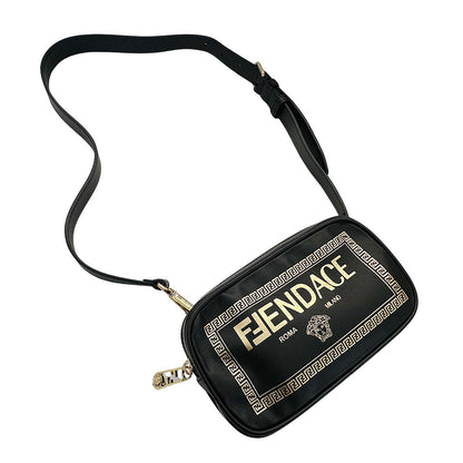 FENDI フェンディ フェンダーチェ ヴェルサーチ ショルダーバッグ ブラック レザー メンズ 【中古】