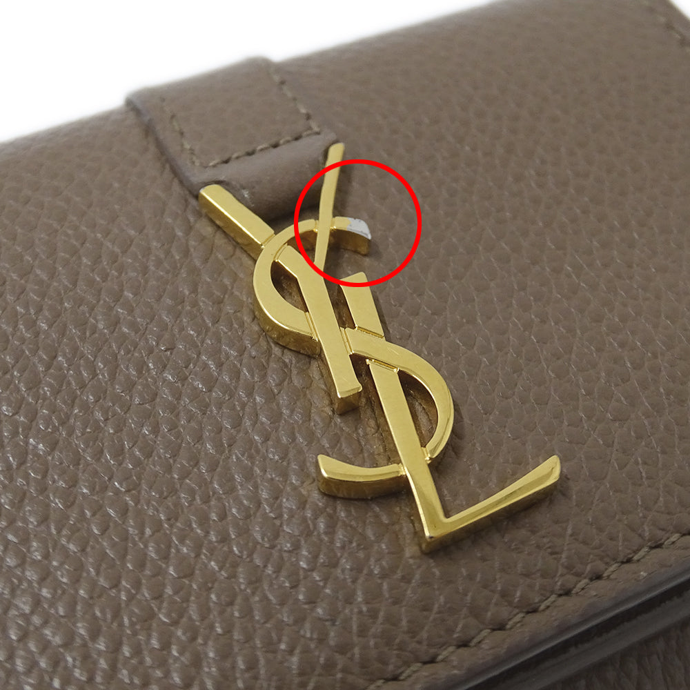 SAINT LAURENT サンローラン 三つ折り財布 トープ 620287 レザー レディース 【中古】