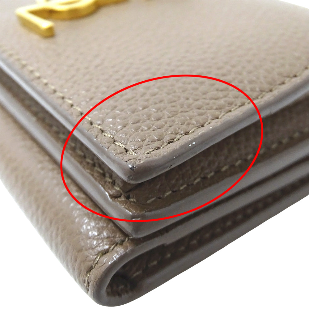 SAINT LAURENT サンローラン 三つ折り財布 トープ 620287 レザー レディース 【中古】