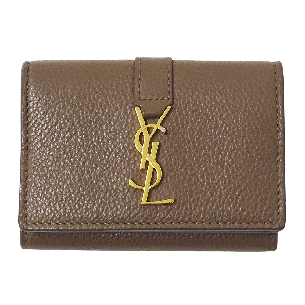 SAINT LAURENT サンローラン 三つ折り財布 トープ 620287 レザー レディース 【中古】