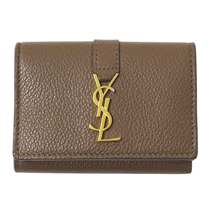 SAINT LAURENT サンローラン 三つ折り財布 トープ 620287 レザー レディース 【中古】