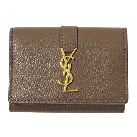 SAINT LAURENT サンローラン 三つ折り財布 トープ 620287 レザー レディース 【中古】