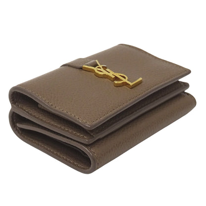 SAINT LAURENT サンローラン 三つ折り財布 トープ 620287 レザー レディース 【中古】