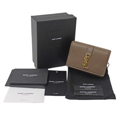SAINT LAURENT サンローラン 三つ折り財布 トープ 620287 レザー レディース 【中古】