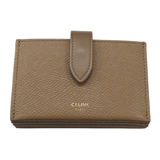 CELINE セリーヌ アコーディオン カードケース 名刺入れ ベージュ ブラウン レザー レディース メンズ 【中古】