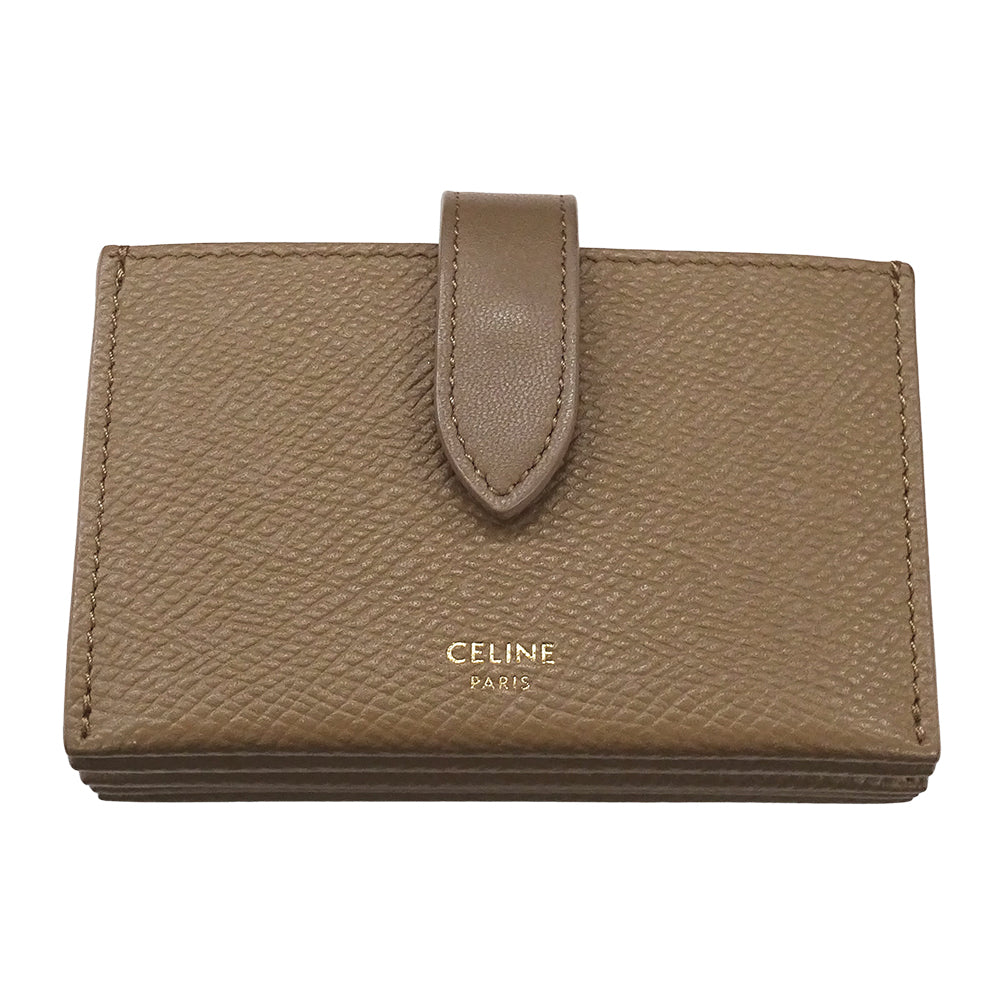 CELINE セリーヌ アコーディオン カードケース 名刺入れ ベージュ ブラウン レザー レディース メンズ 【中古】