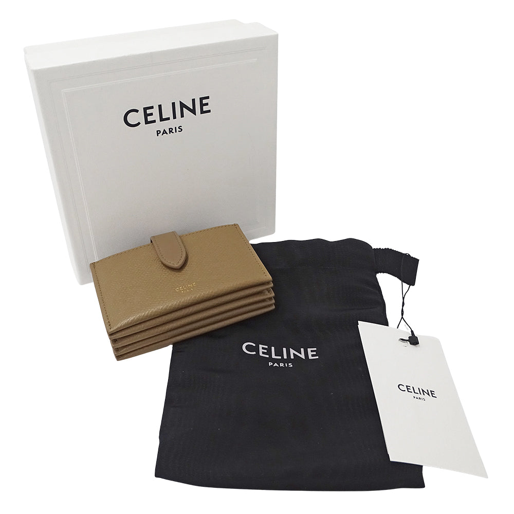 CELINE セリーヌ アコーディオン カードケース 名刺入れ ベージュ ブラウン レザー レディース メンズ 【中古】