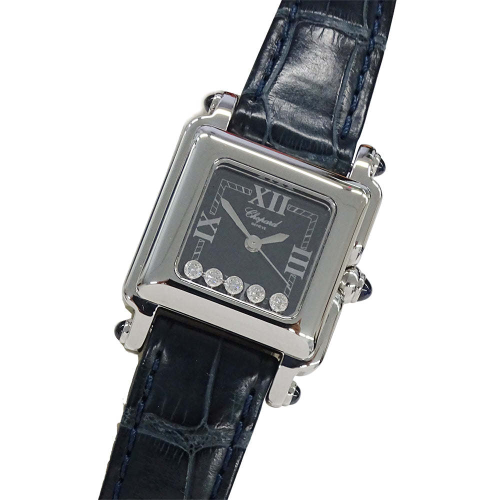 Chopard ショパール ハッピースポーツ スクエア 27/8892-23 レディース 腕時計 5Pダイヤ クオーツ QZ ステンレス レザー 磨き済み【中古】
