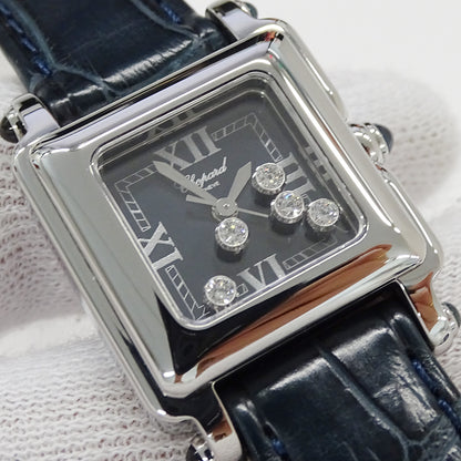 Chopard ショパール ハッピースポーツ スクエア 27/8892-23 レディース 腕時計 5Pダイヤ クオーツ QZ ステンレス レザー 磨き済み【中古】