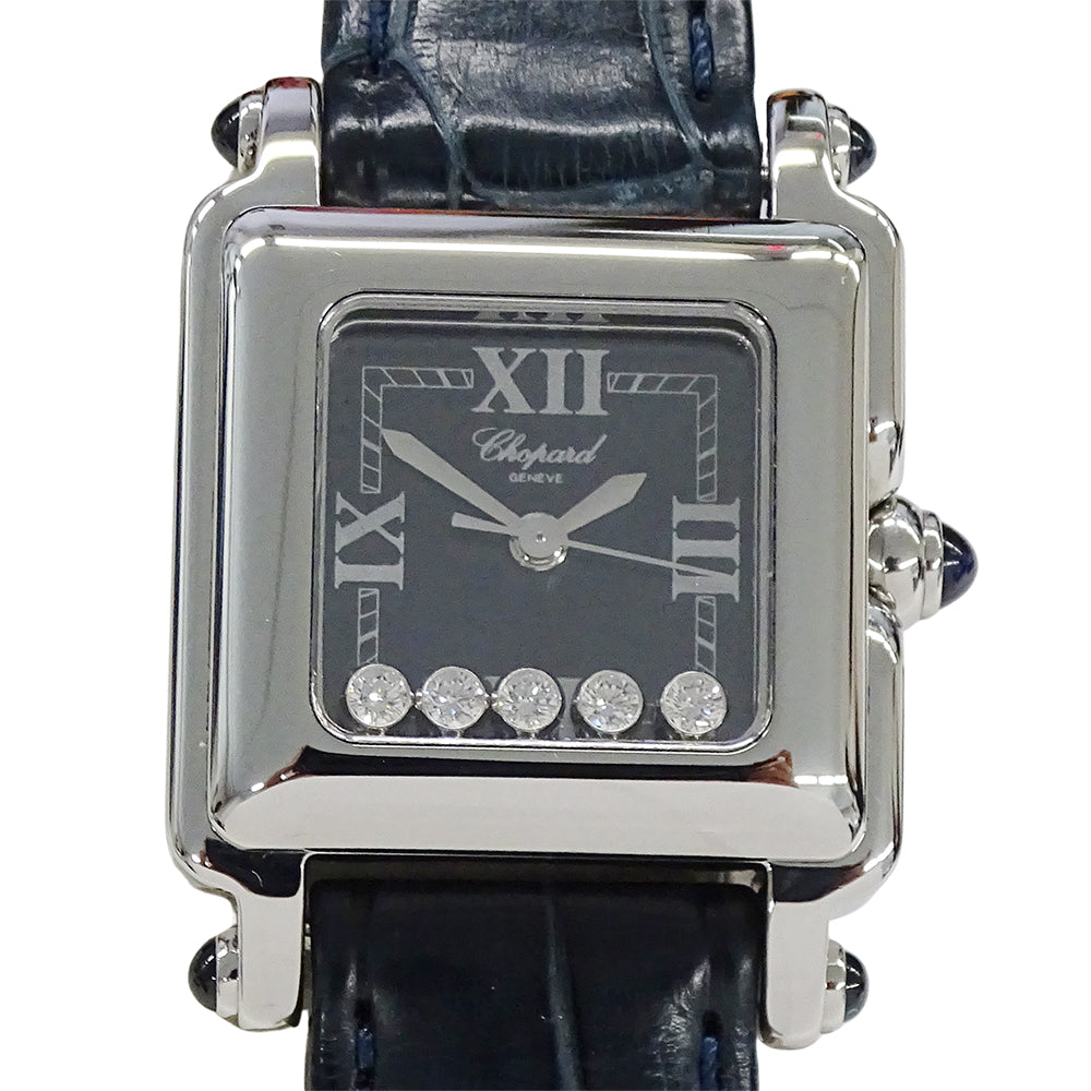 Chopard ショパール ハッピースポーツ スクエア 27/8892-23 レディース 腕時計 5Pダイヤ クオーツ QZ ステンレス レザー 磨き済み【中古】