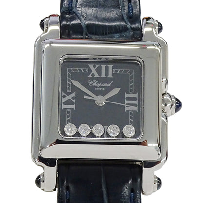 Chopard ショパール ハッピースポーツ スクエア 27/8892-23 レディース 腕時計 5Pダイヤ クオーツ QZ ステンレス レザー 磨き済み【中古】