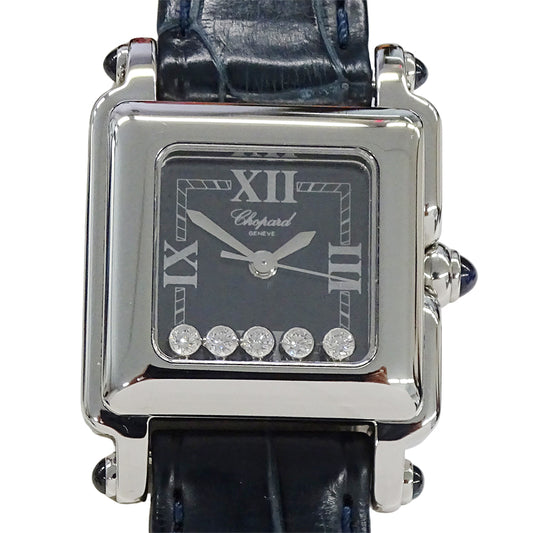 Chopard ショパール ハッピースポーツ スクエア 27/8892-23 レディース 腕時計 5Pダイヤ クオーツ QZ ステンレス レザー 磨き済み【中古】