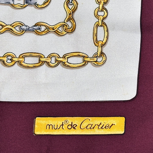 Cartier カルティエ スカーフ ボルドー シルク レディース 【中古】