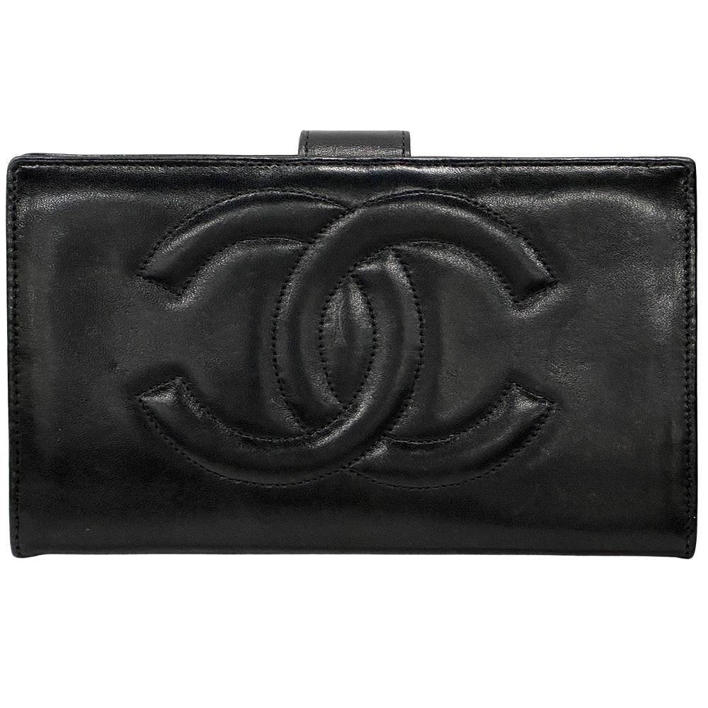 CHANEL シャネル 長財布 ココマーク ブラック ラムスキン レディース 【中古】
