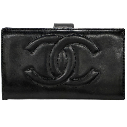 CHANEL シャネル 長財布 ココマーク ブラック ラムスキン レディース 【中古】