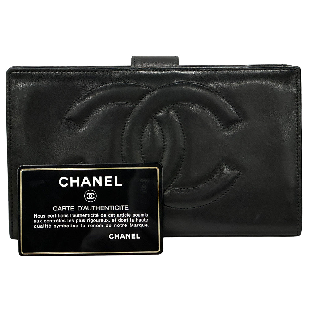 CHANEL シャネル 長財布 ココマーク ブラック ラムスキン レディース 【中古】