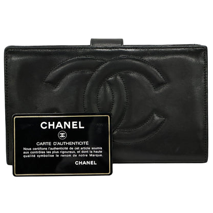 CHANEL シャネル 長財布 ココマーク ブラック ラムスキン レディース 【中古】
