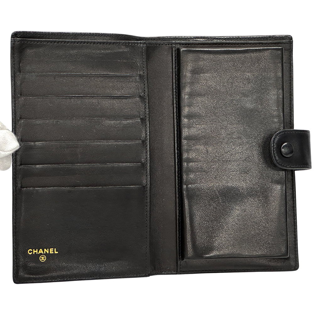 CHANEL シャネル 長財布 ココマーク ブラック ラムスキン レディース 【中古】