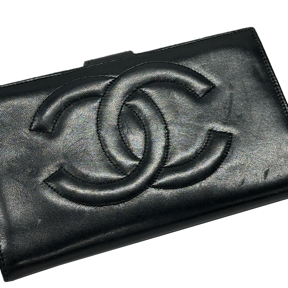 CHANEL シャネル 長財布 ココマーク ブラック ラムスキン レディース 【中古】