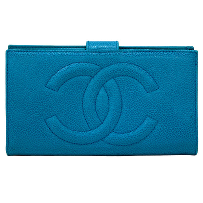 CHANEL シャネル 長財布 ココマーク ブルー キャビアスキン レディース 【中古】