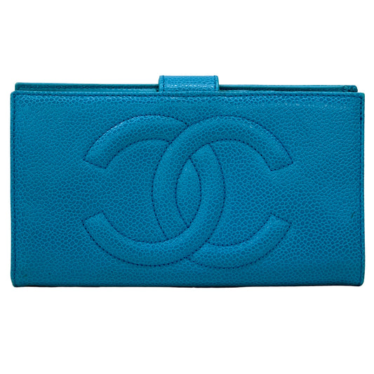 CHANEL シャネル 長財布 ココマーク ブルー キャビアスキン レディース 【中古】