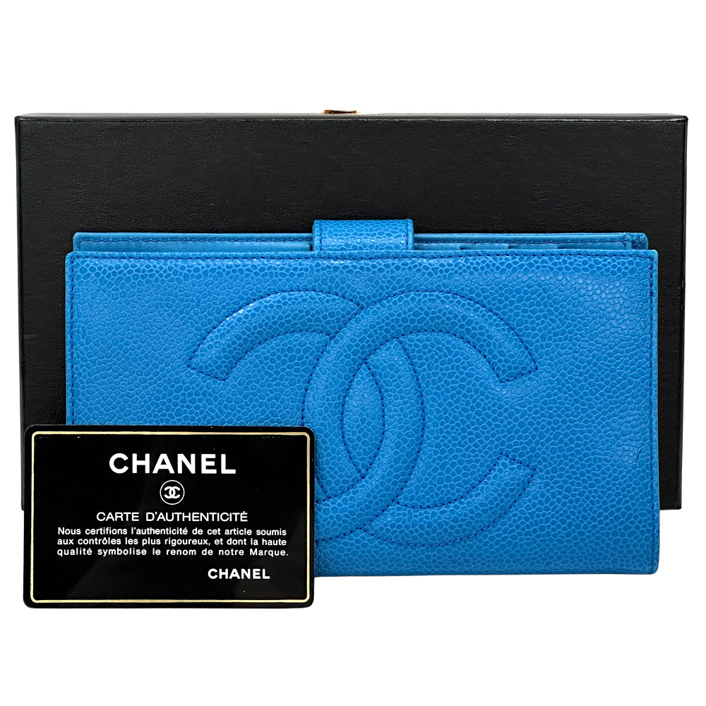 CHANEL シャネル 長財布 ココマーク ブルー キャビアスキン レディース 【中古】