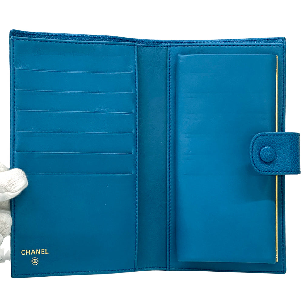 CHANEL シャネル 長財布 ココマーク ブルー キャビアスキン レディース 【中古】