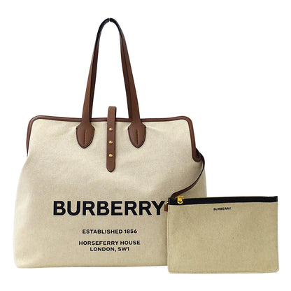 BURBERRY バーバリー トートバッグ ベージュ ブラウン キャンバス レディース 【中古】
