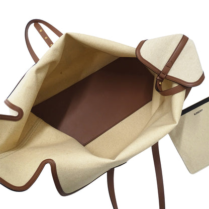 BURBERRY バーバリー トートバッグ ベージュ ブラウン キャンバス レディース 【中古】