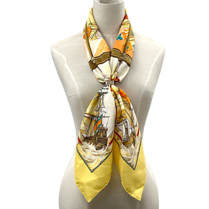 HERMES エルメス カレ90 vive le vent 風よ吹け スカーフ イエロー マルチカラー シルク レディース 【中古】