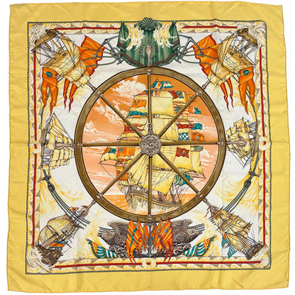 HERMES エルメス カレ90 vive le vent 風よ吹け スカーフ イエロー マルチカラー シルク レディース 【中古】