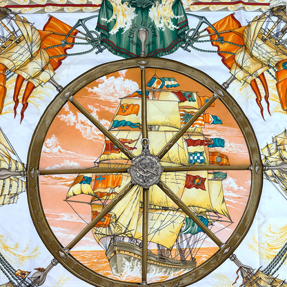 HERMES エルメス カレ90 vive le vent 風よ吹け スカーフ イエロー マルチカラー シルク レディース 【中古】