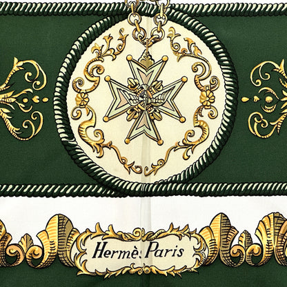 HERMES エルメス カレ90 LVDOVICVS MAGNVS 白い馬に跨ったルイ14世 スカーフ グリーン マルチカラー シルク レディース 【中古】