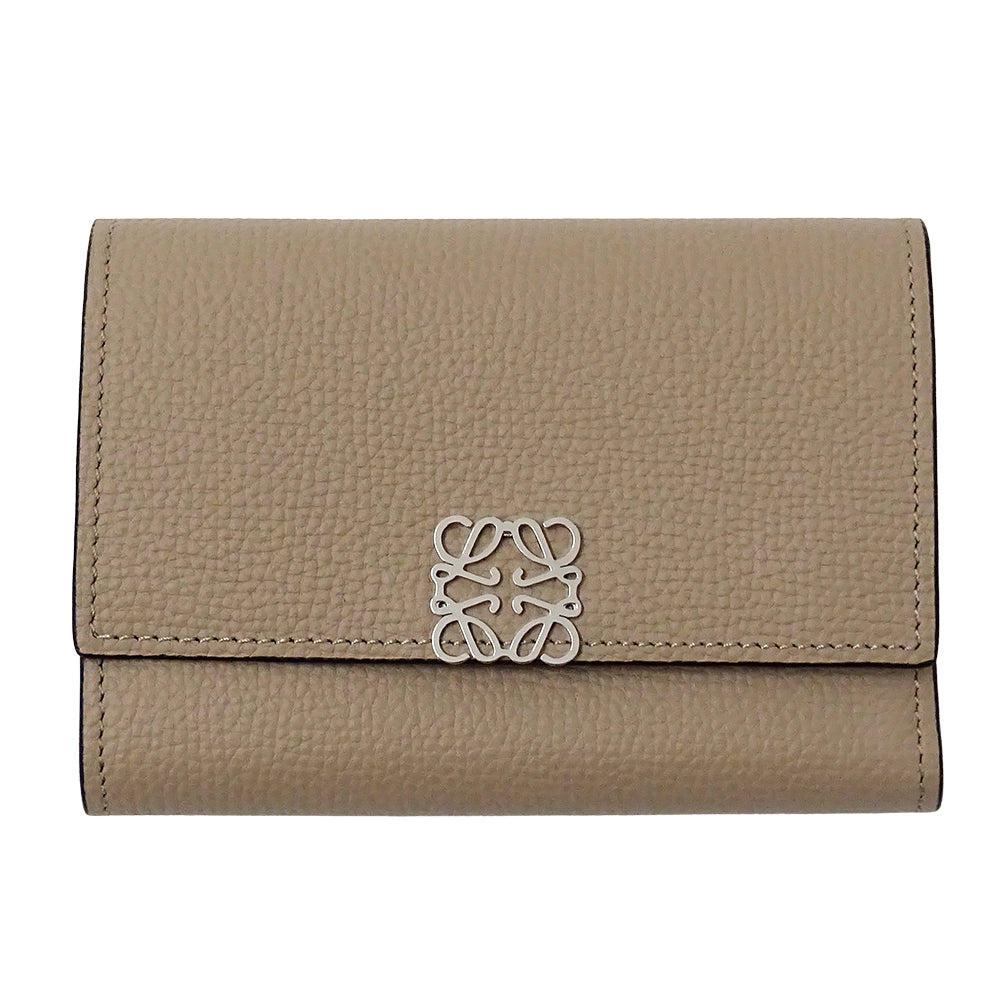 LOEWE ロエベ アナグラム バーティカルウォレット 三つ折り財布 ベージュ カーフ レディース 【中古】