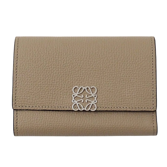 LOEWE ロエベ アナグラム バーティカルウォレット 三つ折り財布 ベージュ カーフ レディース 【中古】