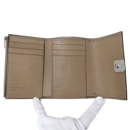 LOEWE ロエベ アナグラム バーティカルウォレット 三つ折り財布 ベージュ カーフ レディース 【中古】