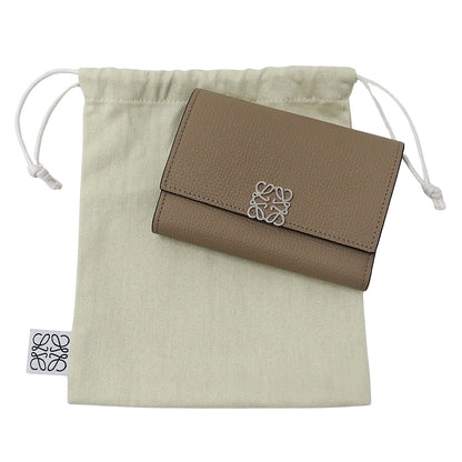 LOEWE ロエベ アナグラム バーティカルウォレット 三つ折り財布 ベージュ カーフ レディース 【中古】