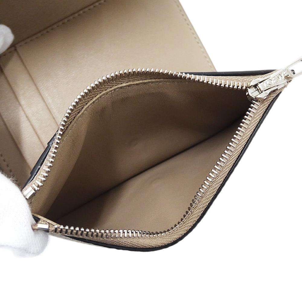LOEWE ロエベ アナグラム バーティカルウォレット 三つ折り財布 ベージュ カーフ レディース 【中古】