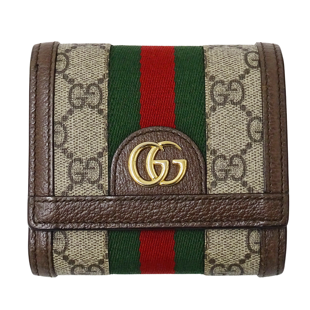 GUCCI グッチ 二つ折り財布 オフィディア ベージュ ブラウン 598662 GGスプリーム レディース 【中古】
