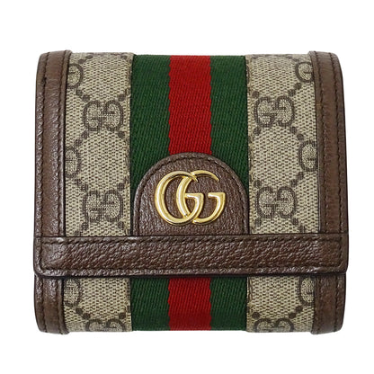 GUCCI グッチ 二つ折り財布 オフィディア ベージュ ブラウン 598662 GGスプリーム レディース 【中古】