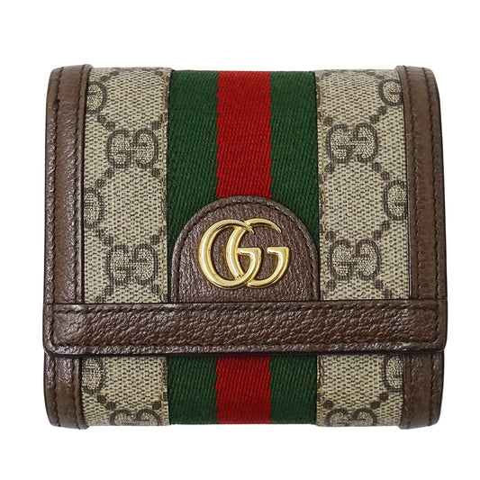 GUCCI グッチ 二つ折り財布 オフィディア ベージュ ブラウン 598662 GGスプリーム レディース 【中古】