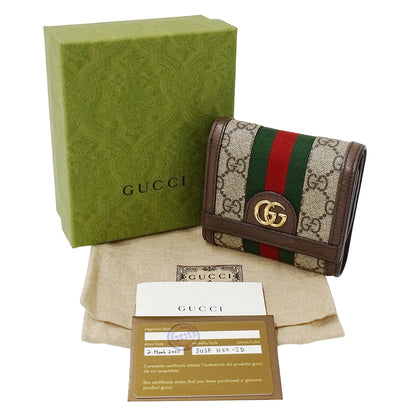 GUCCI グッチ 二つ折り財布 オフィディア ベージュ ブラウン 598662 GGスプリーム レディース 【中古】