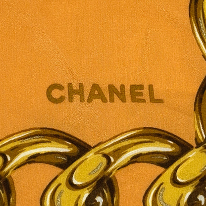 CHANEL シャネル スカーフ ココマーク オレンジ マルチカラー カメリア 花柄 チェーン シルク レディース 【中古】
