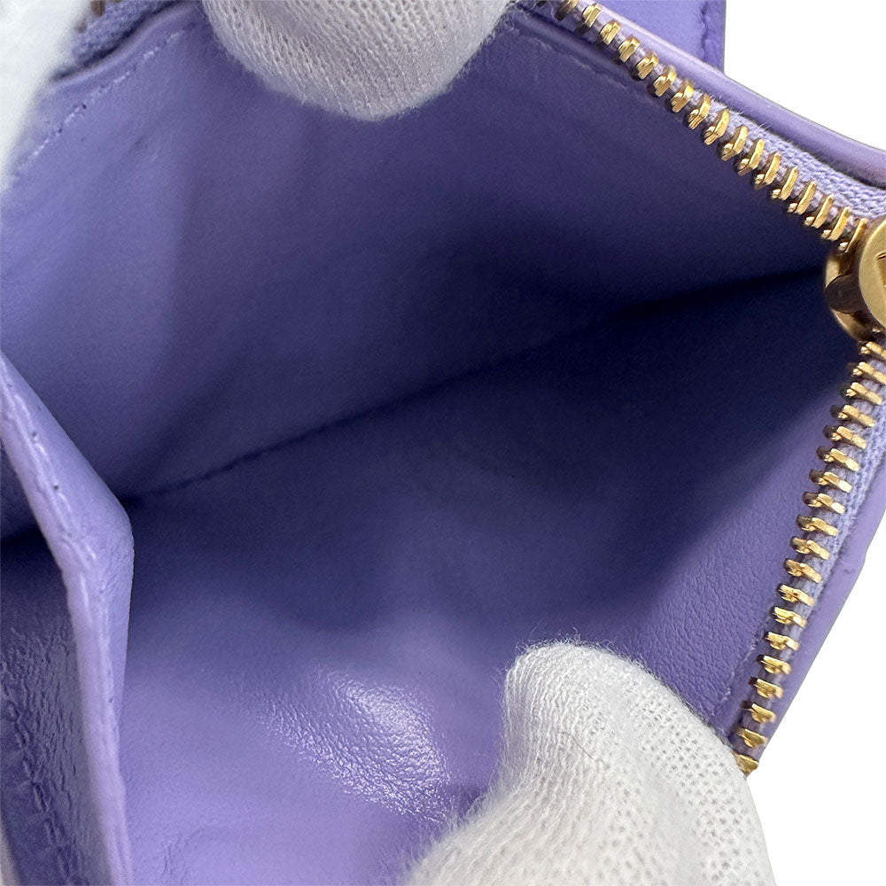 BOTTEGAVENETA ボッテガ・ヴェネタ カセット スモール ウォレット 三つ折り財布 パープル レディース メンズ 【中古】