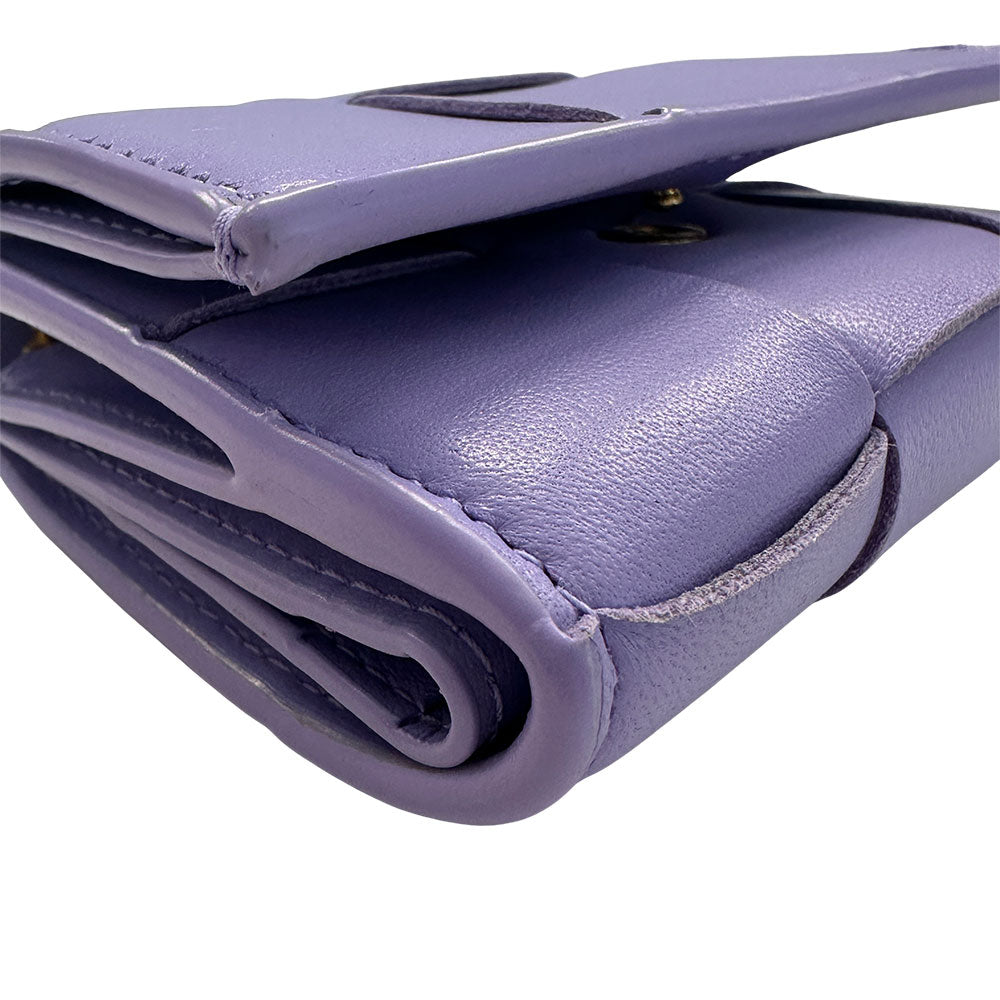 BOTTEGAVENETA ボッテガ・ヴェネタ カセット スモール ウォレット 三つ折り財布 パープル レディース メンズ 【中古】
