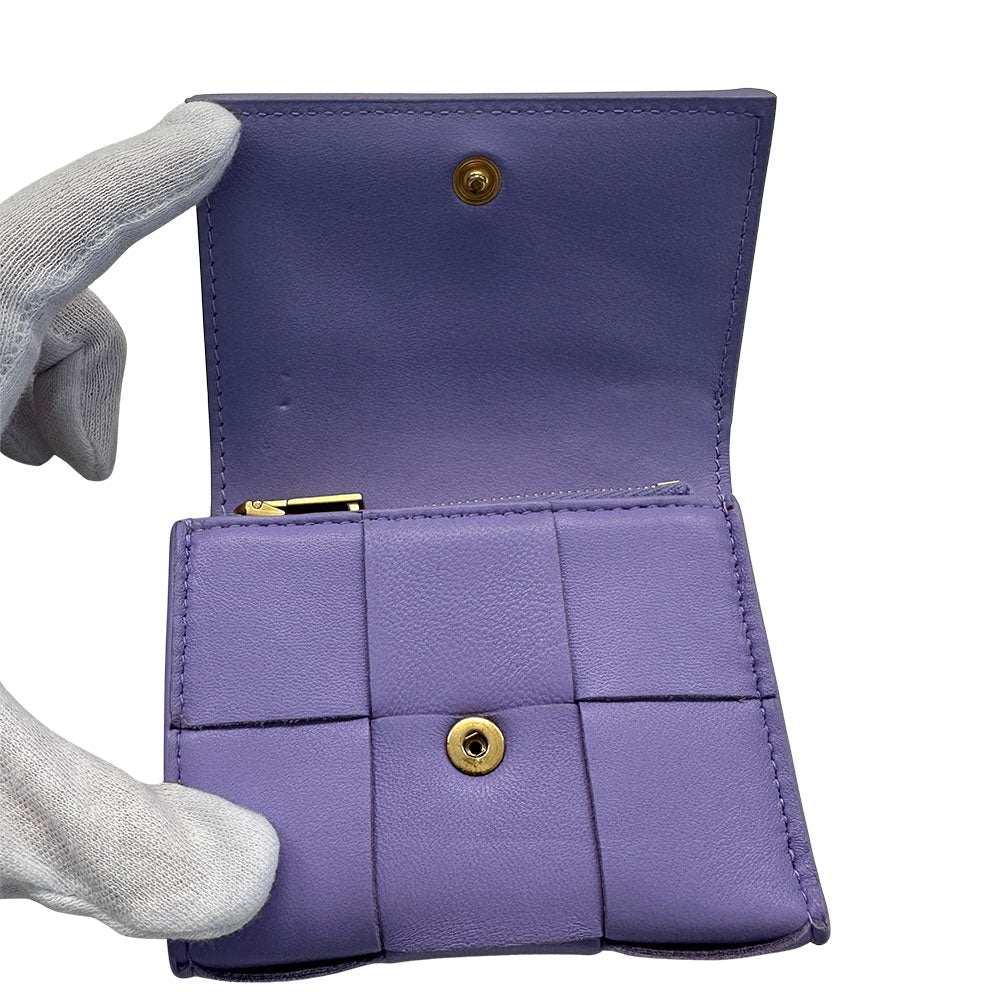 BOTTEGAVENETA ボッテガ・ヴェネタ カセット スモール ウォレット 三つ折り財布 パープル レディース メンズ 【中古】